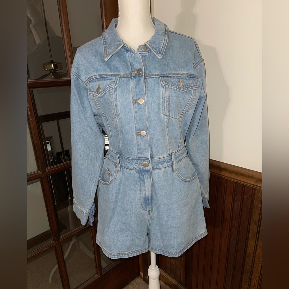 Denim fringe romper